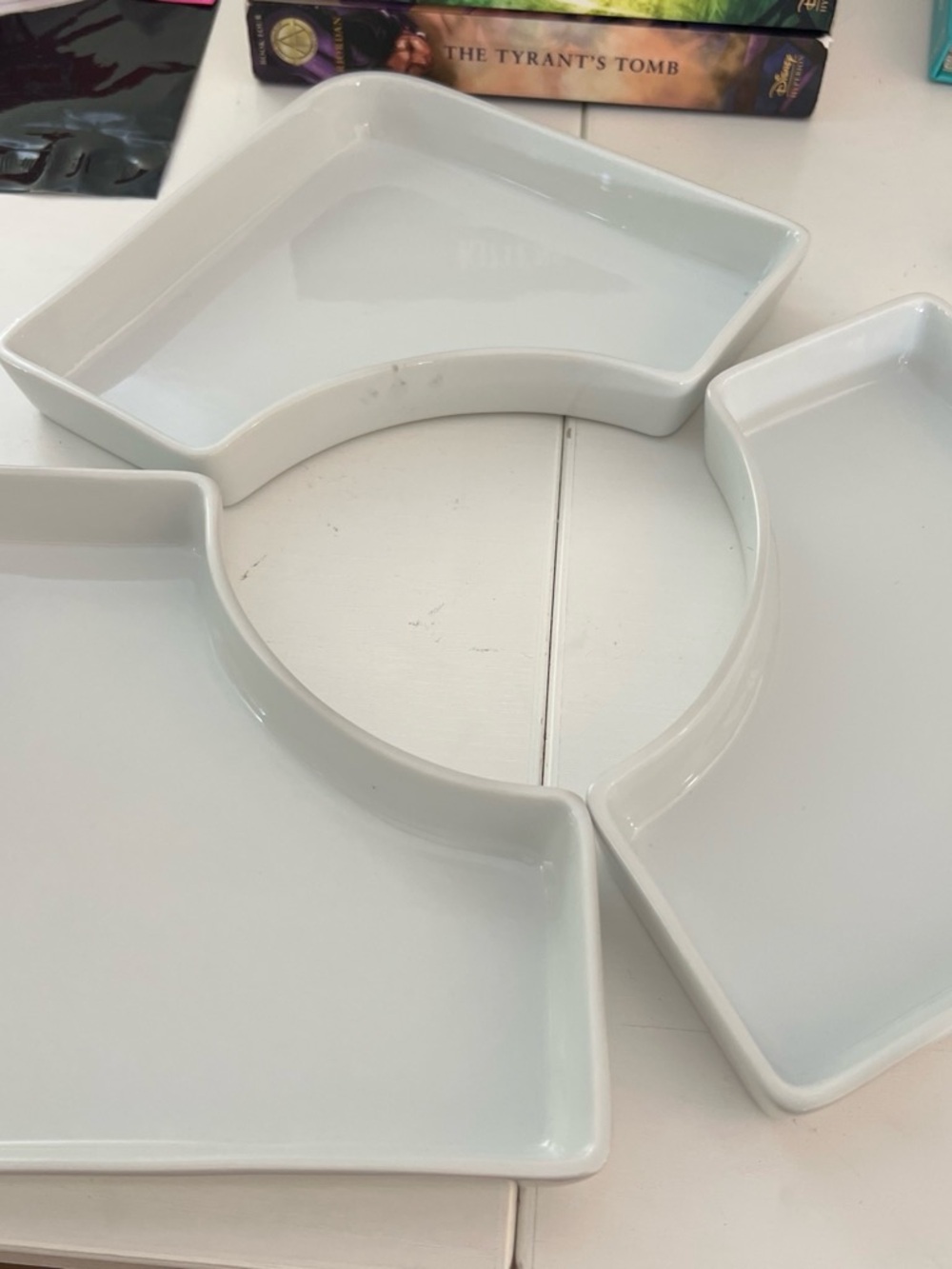 Crate&Barrel White Ceramic Serving Piece with Designer Marking - Set of 3